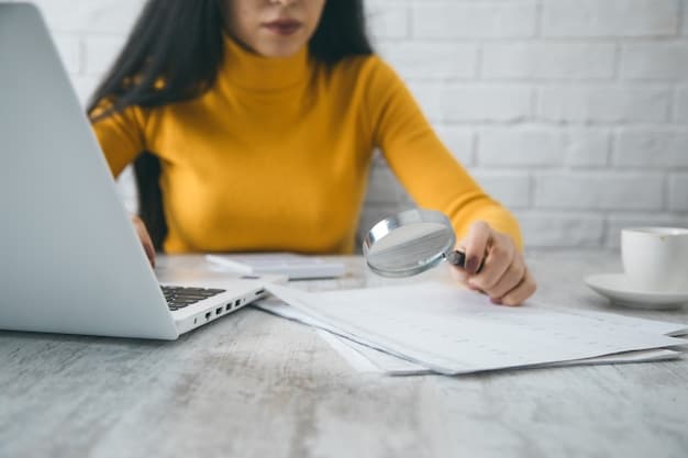 A person sitting at a desk reviewing tax documents, highlighted with a magnifying glass hovering over potential deductions and credits on the forms, symbolizing discovering tax benefits.