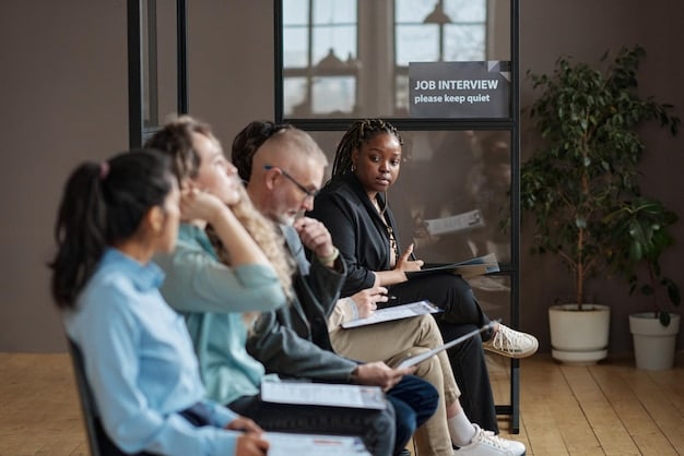 An image featuring a diverse group of employees attending a benefits enrollment meeting, listening attentively to a presentation.