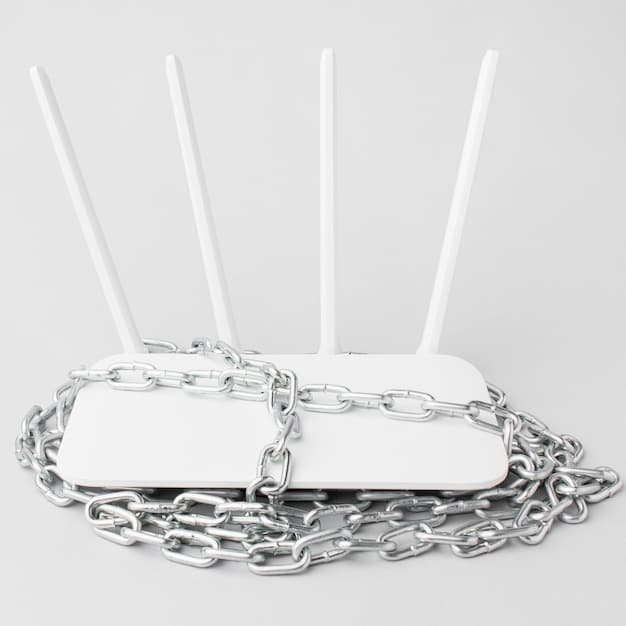 A close-up of a Wi-Fi router with a padlock symbol superimposed on it, suggesting a secure network connection. The image highlights steps to secure a home wifi network for smart home devices.