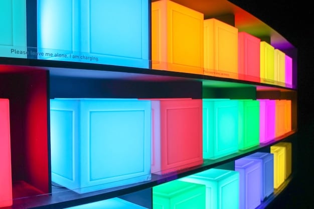A variety of smart bulbs displayed on a shelf in a store, highlighting different shapes, sizes, and color options. The focus is on the diverse range of products available for smart home lighting.