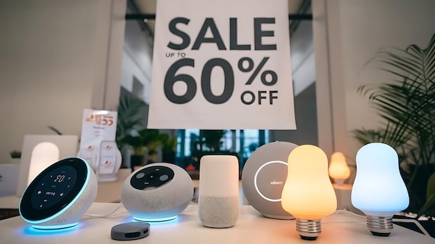 A split-screen image showing a discounted smart home hub on one side and a prominently displayed 