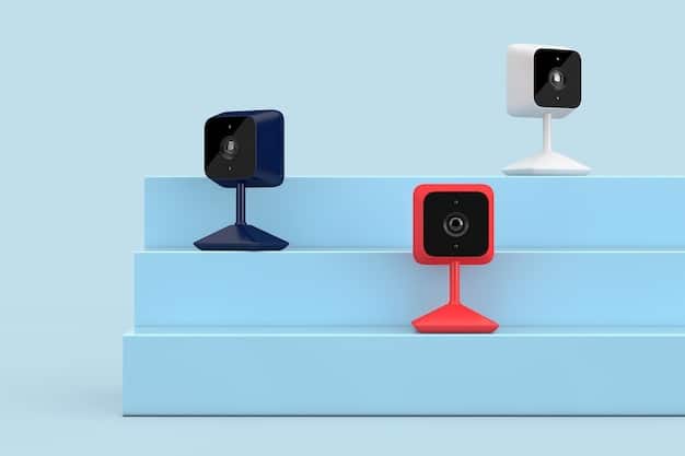 A split-screen image showing three different smart home cameras: Ring Stick Up Cam, Arlo Pro 4, and Google Nest Cam (Battery). Each camera is prominently displayed with its brand logo and key features highlighted.