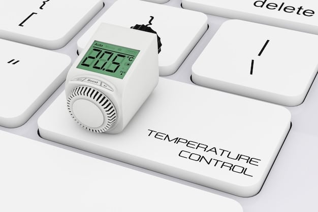 A close-up image of a smart thermostat displaying an overheating warning message. The background shows a living room with various smart devices. The image aims to illustrate the importance of monitoring devices and responding to warnings.