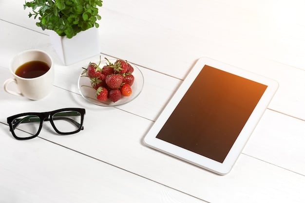A close-up shot of a smart tablet resting on a table. The screen displays a parental control interface, with visible options to restrict content, manage screen time, and review activity reports. A child's toy is subtly placed next to the tablet, underscoring the theme of childproofing digital devices.
