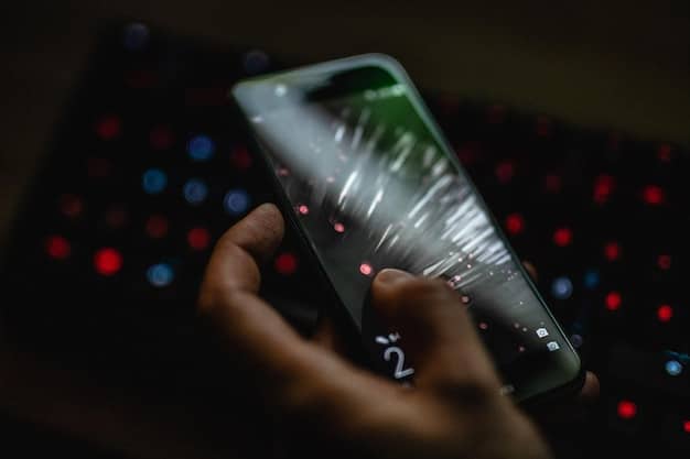 A close-up of a smartphone screen displaying a smart security camera app, highlighting privacy settings such as motion detection zones, recording schedules, and data encryption options.