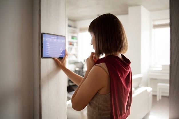 A close-up shot of a smart thermostat being manually adjusted during a power outage, with a backup generator visible in the background.