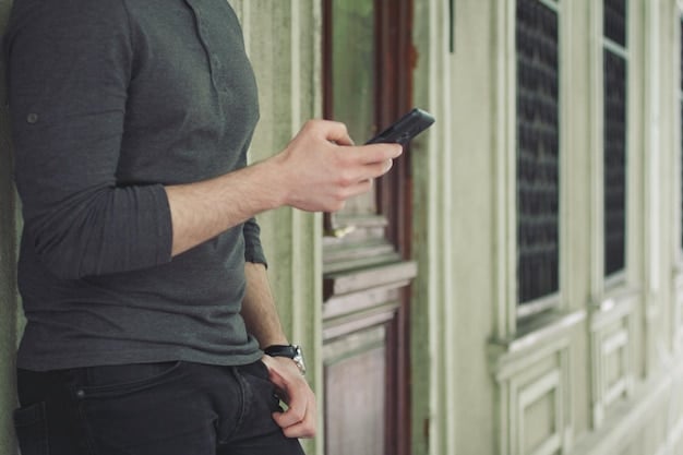 A person is shown using a smartphone to remotely lock their front door with a smart lock. The door is a deep brown, and the lock is a sleek silver design. The scenario highlights the convenience and security of managing home access remotely.
