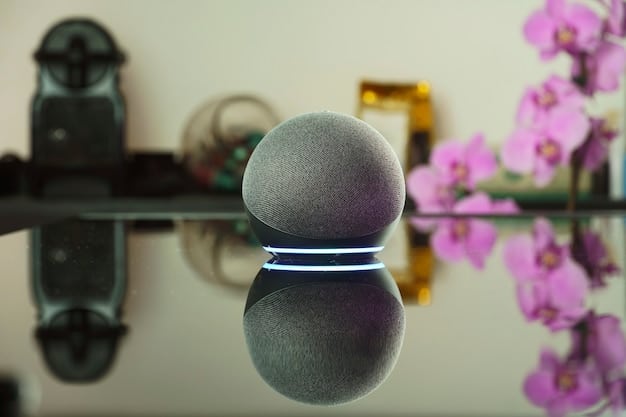 A close-up of a smart speaker with a glowing voice assistant icon, surrounded by various smart home devices like thermostats, lights, and security cameras. The image conveys the interconnectedness and control facilitated by voice assistants.
