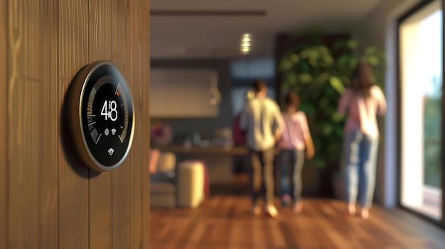 A close-up of a smart home device (like a smart lock or thermostat) with a glowing shield icon overlayed, representing data encryption and local processing occurring within the device. The background is blurred to keep the focus on the device and its security features.