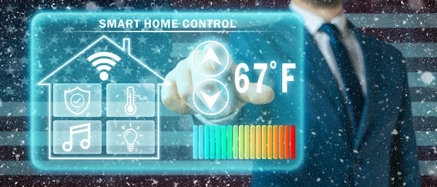A graphic illustrating how AI algorithms analyze data from smart home sensors (e.g., thermostats, water sensors) to predict potential maintenance issues like HVAC failure or water leaks.