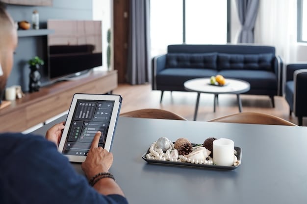 An image showcasing a smart home interface on a tablet, where various automated routines are programmed and displayed. The interface should be clean and user-friendly, emphasizing the ease of creating and managing automated tasks.