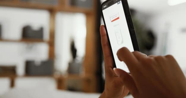 Close-up of a smartphone displaying a security update notification for a smart home app. The background is blurred, showing various smart home devices, emphasizing the interconnectedness and the importance of the update.