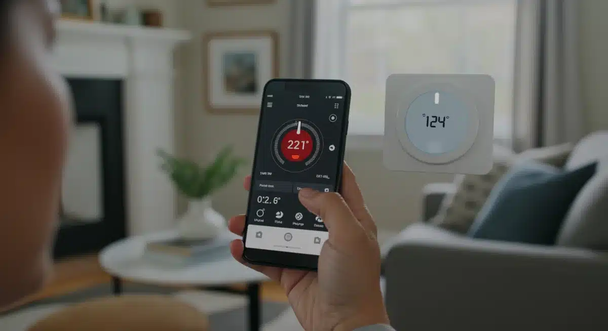 Person adjusting smart thermostat settings using a smartphone app
