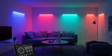 Modern living room with colorful smart lighting