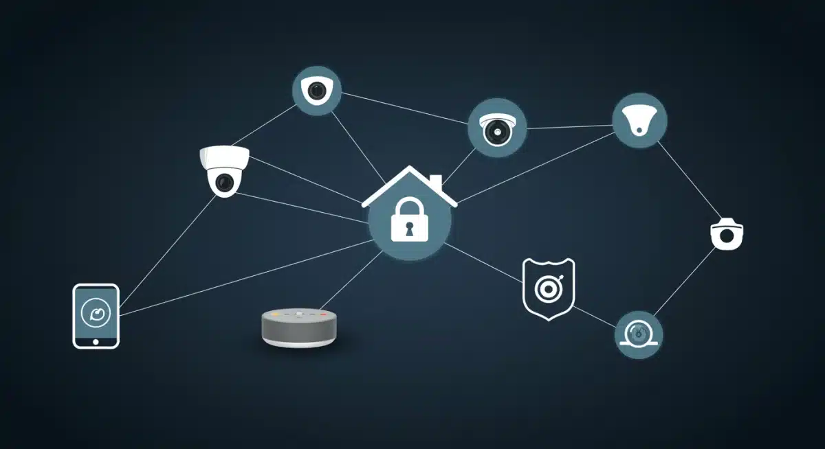 Interconnected smart home devices with data encryption symbols
