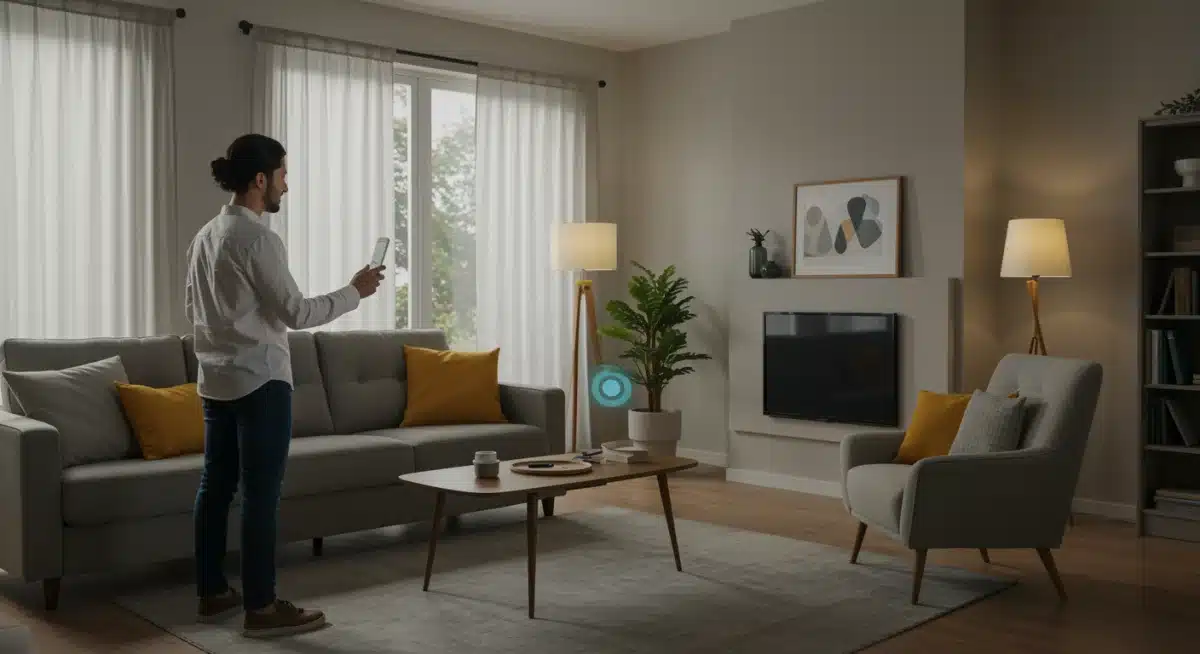 Person interacting with AI voice assistant for smart home control