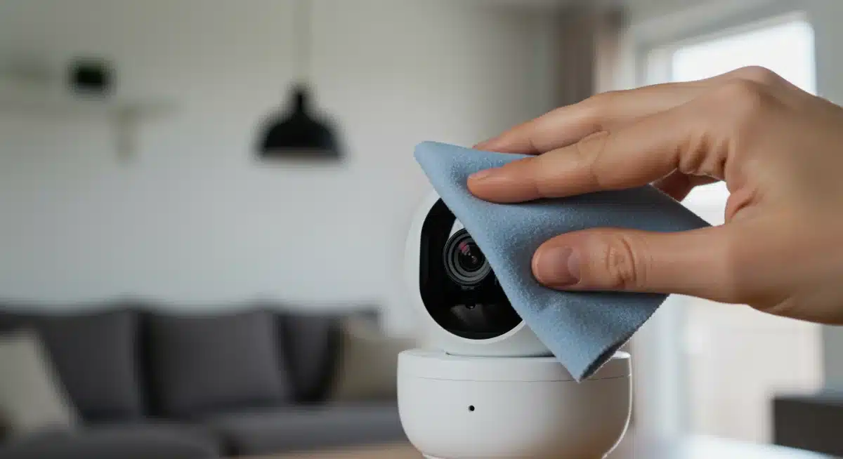 Cleaning a smart security camera lens for optimal performance