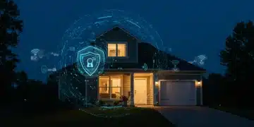 Futuristic smart home with advanced security features protecting a US family