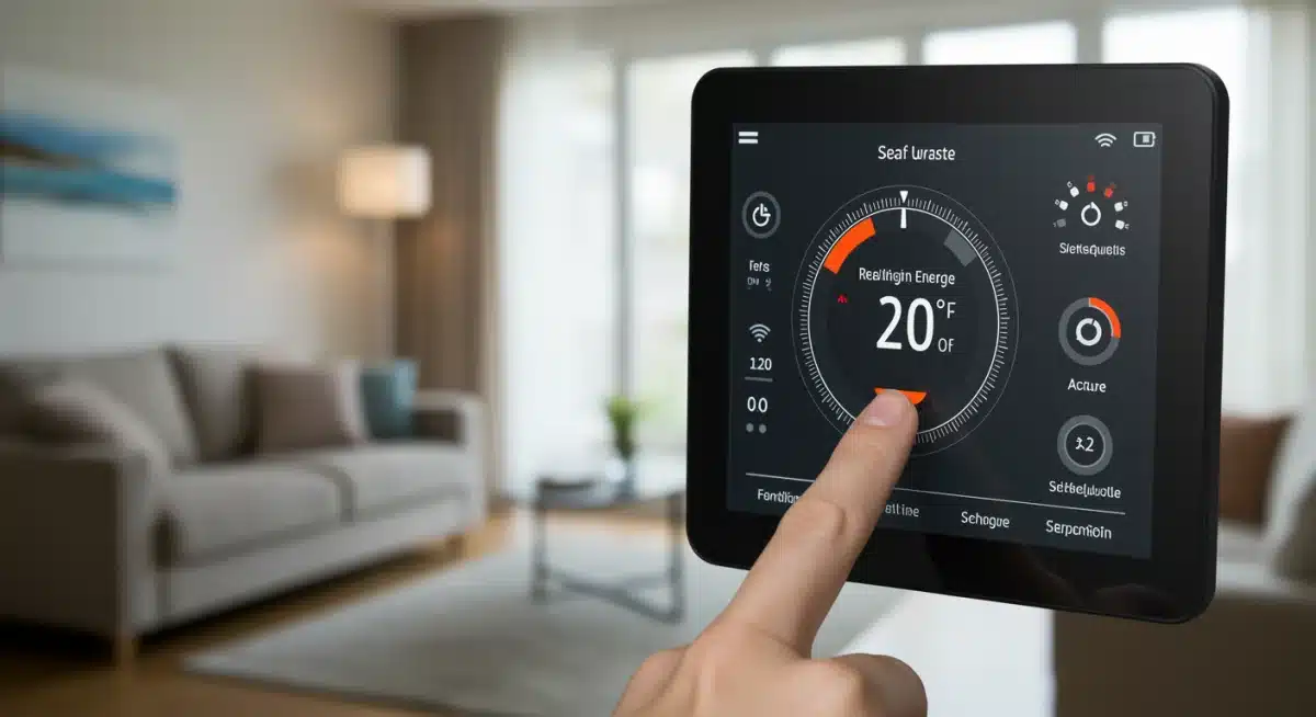 Smart thermostat displaying real-time energy usage and optimization