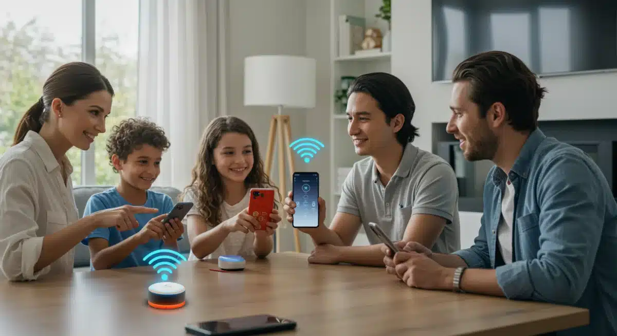 Family interacting with integrated smart home system