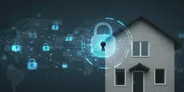 Secure smart home network with digital padlock protecting against cyber threats in 2025.