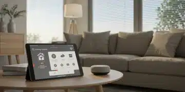 Futuristic smart living room with automated blinds and smart devices in 2026