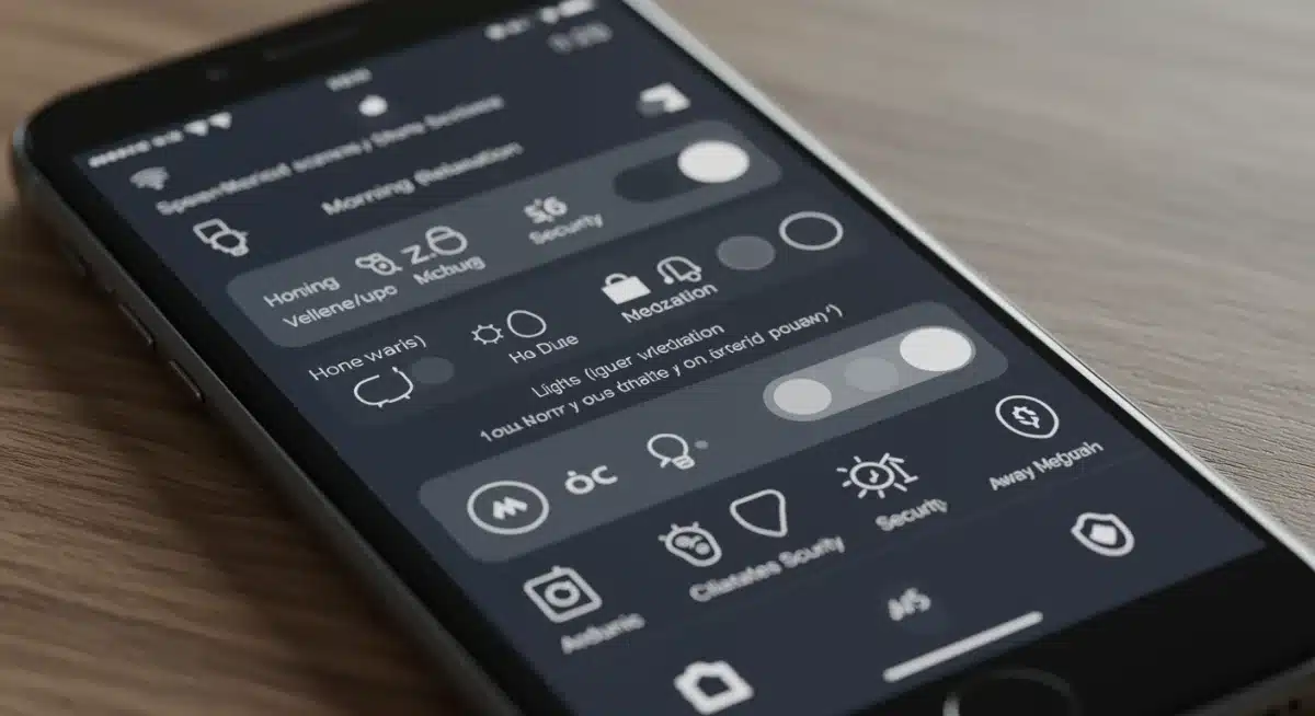 Smartphone displaying smart home automation app with various scene settings