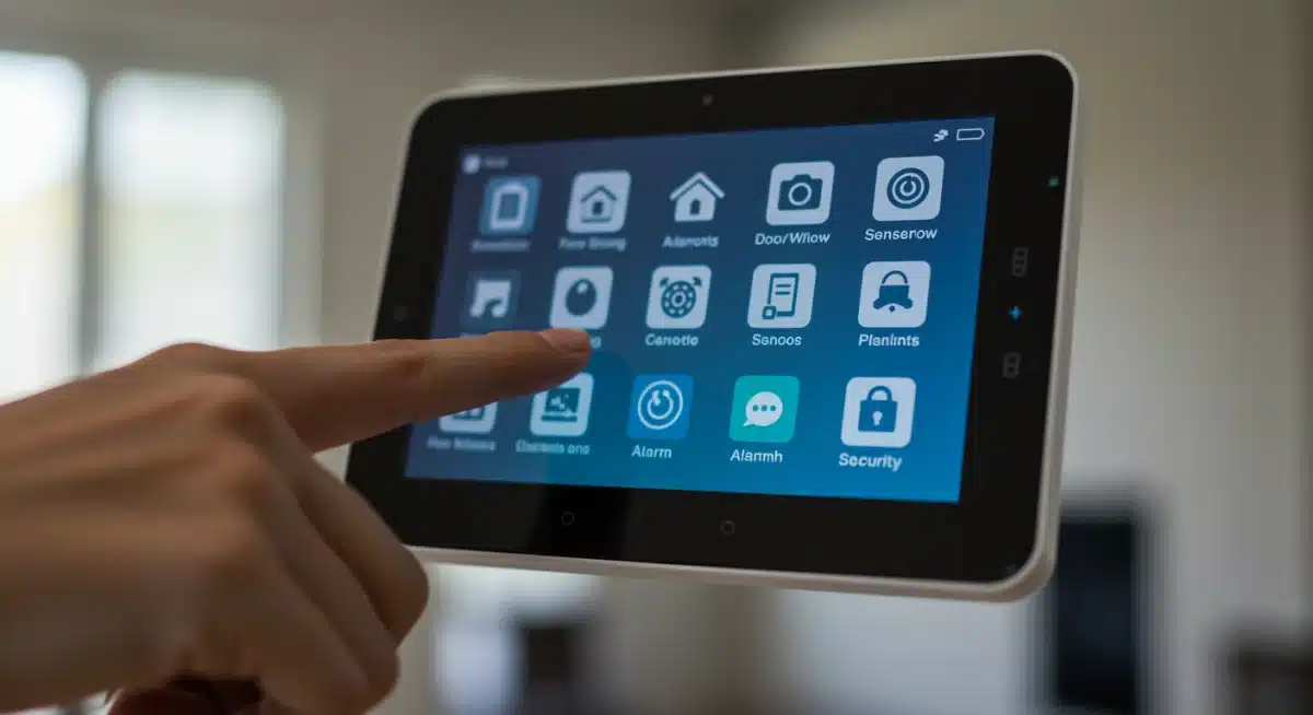 User interacting with a smart home security control panel