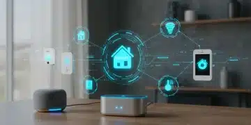 Futuristic smart home hub connecting various devices