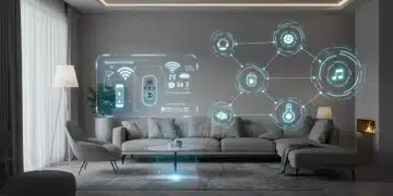Futuristic living room with integrated smart home devices