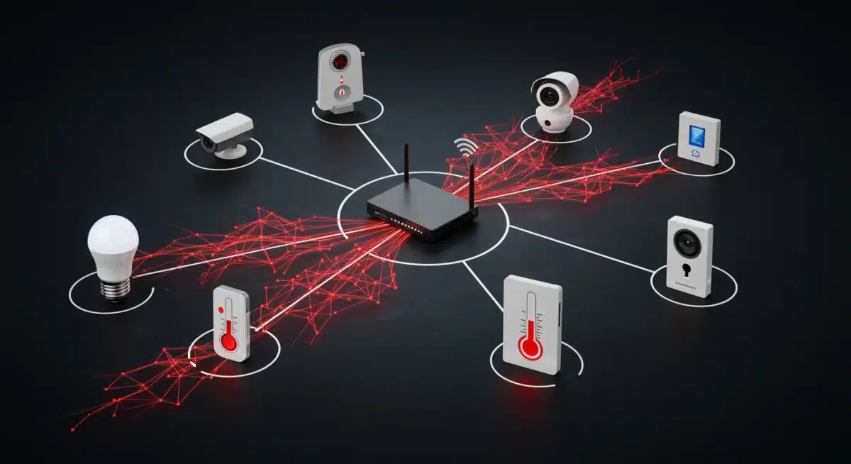 IoT devices connected in a network under botnet attack