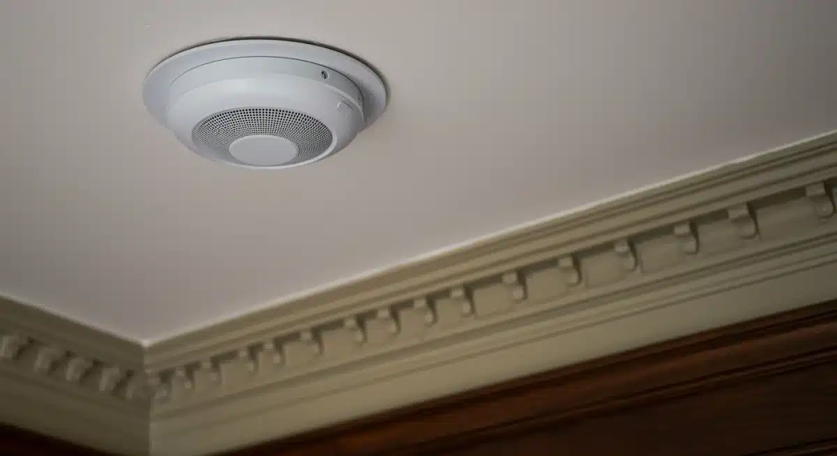 Smart smoke detector in an older home ceiling