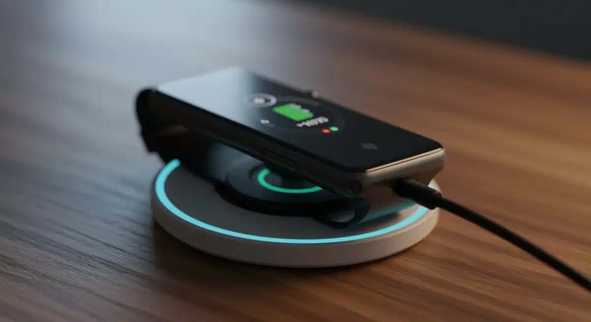 Smartwatch wirelessly charging on a modern pad