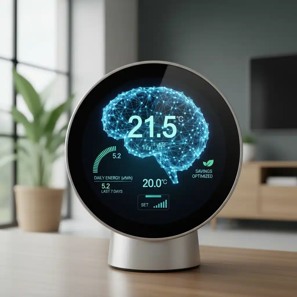 AI-powered smart thermostat optimizing home energy consumption