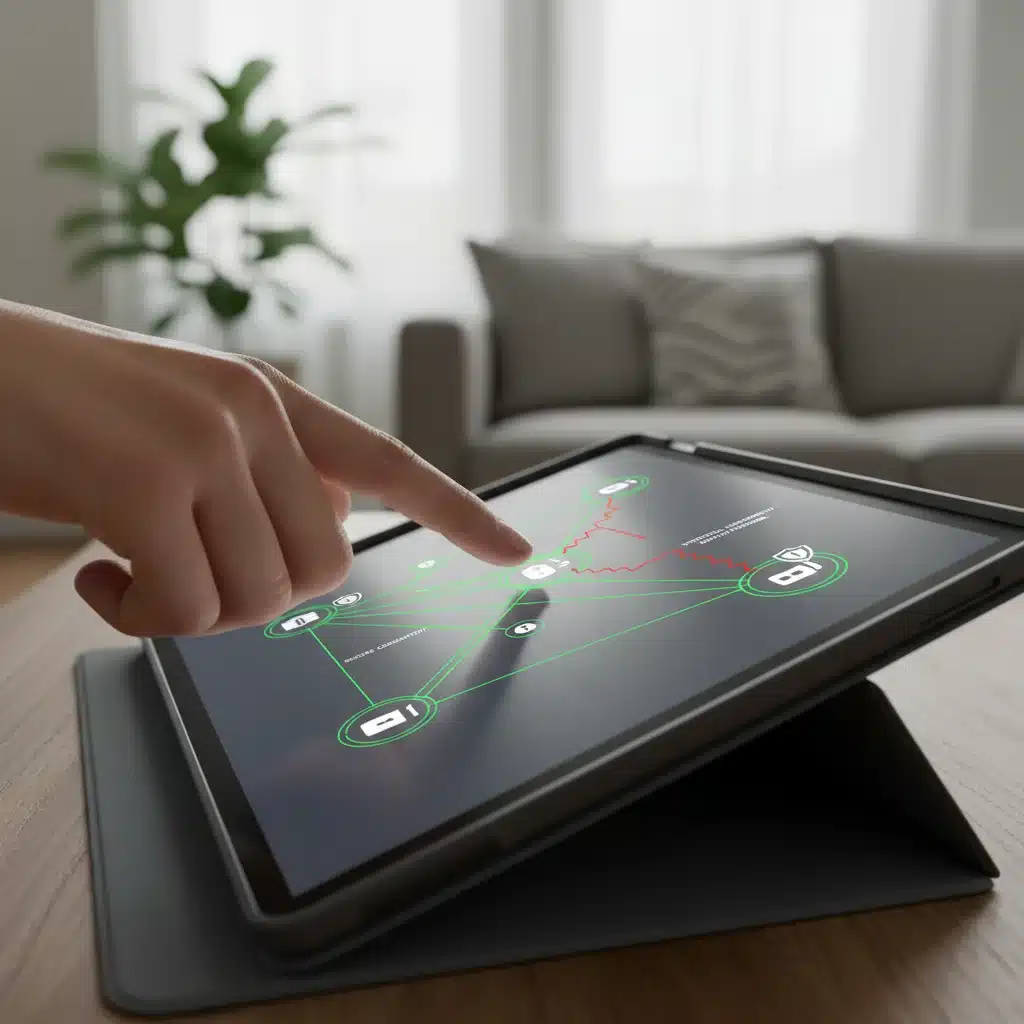 User managing smart home network security settings on a tablet