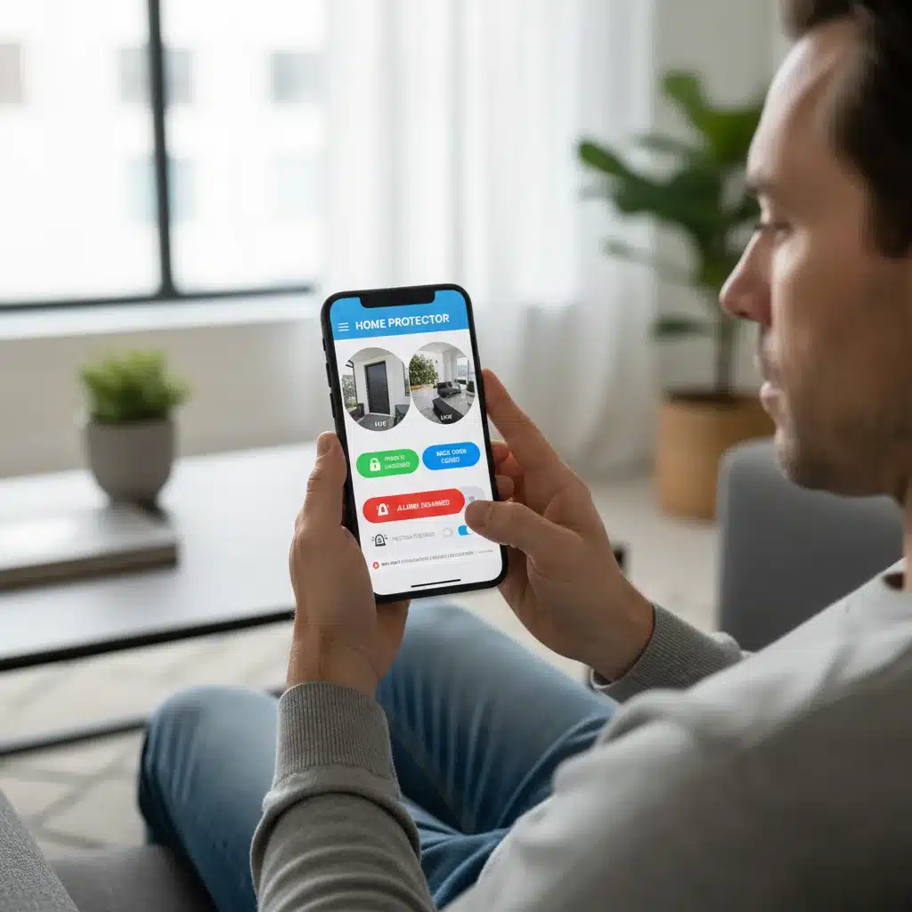 Mobile app interface for controlling a smart home security system.