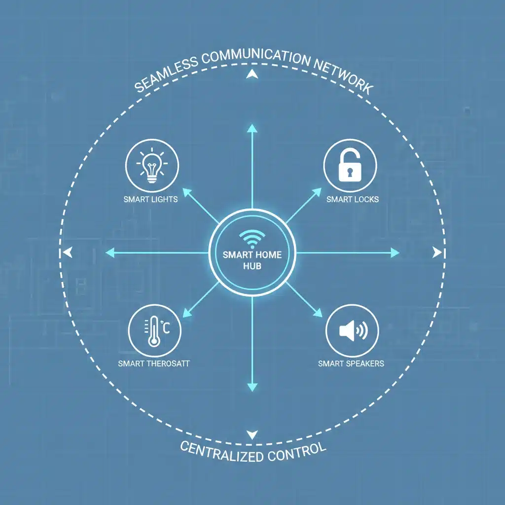 Diagram showing smart home devices connected to a central hub