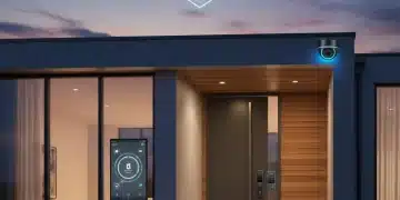Smart home security system dashboard with integrated cameras and locks.