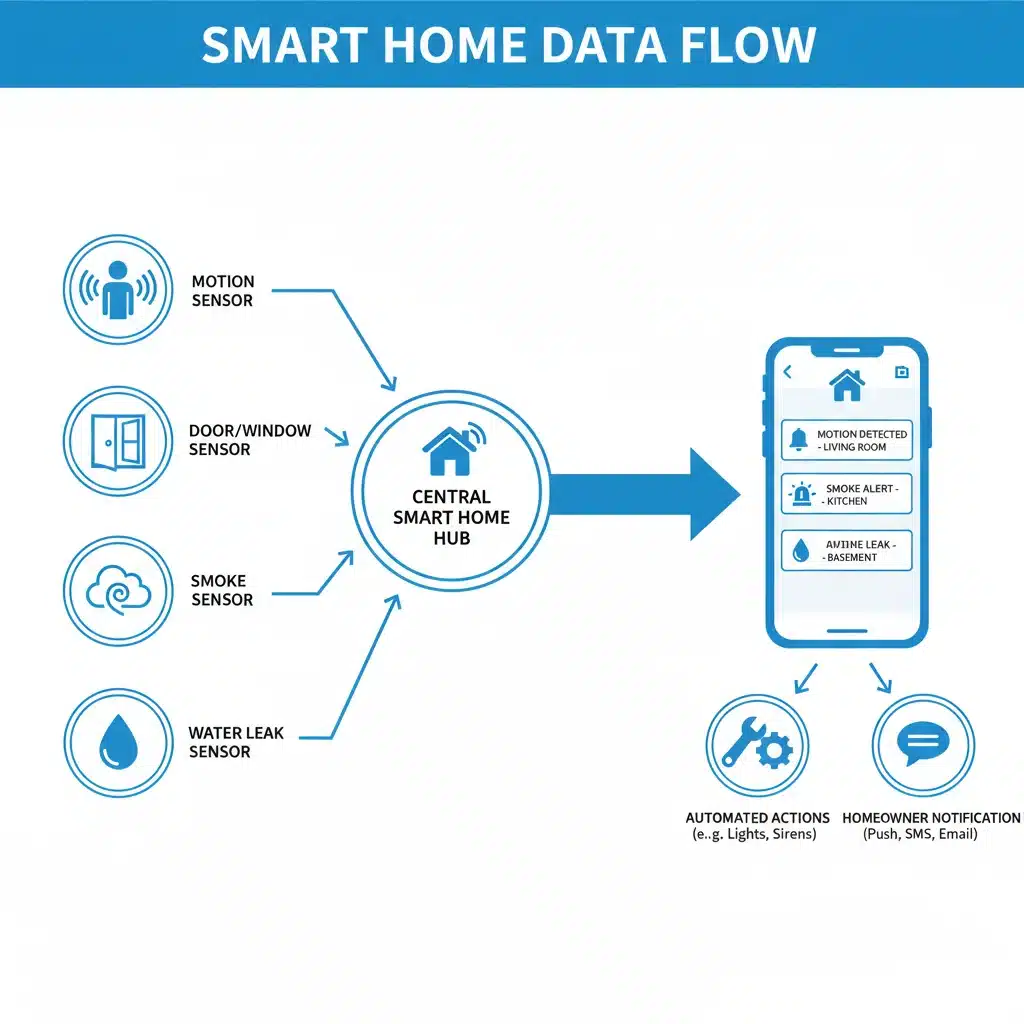 Infographic showing smart sensor data flow and alerts