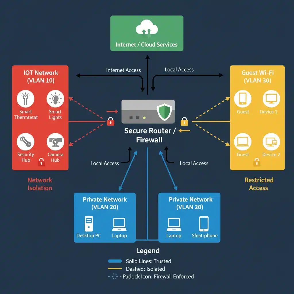 Diagram of a segmented home network for enhanced IoT security.