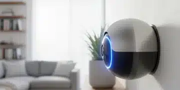 Smart home security camera with blue light, representing affordable security deals.