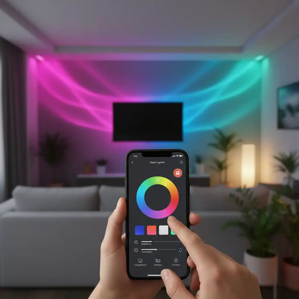 Smartphone controlling smart lighting app interface