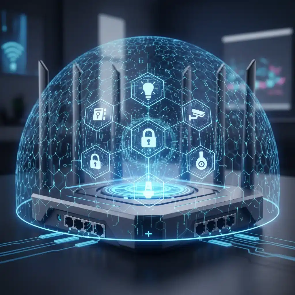 Secure smart home network with encrypted data pathways.