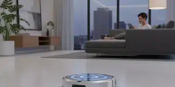 Modern robot vacuum cleaning a living room floor