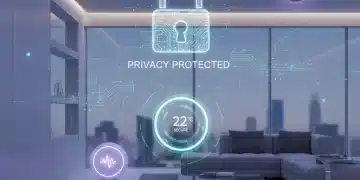 Advanced data encryption protecting smart home devices in a futuristic setting.