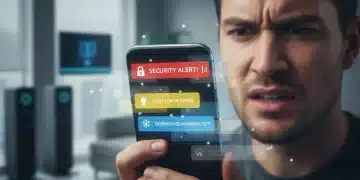 Frustrated person looking at a smartphone with excessive smart home notifications
