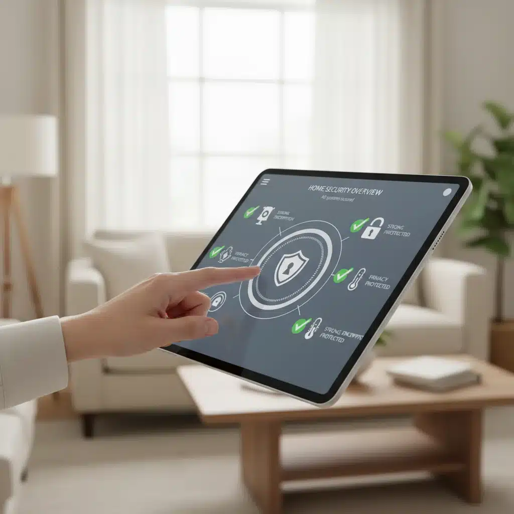 User managing smart home privacy settings on a tablet.