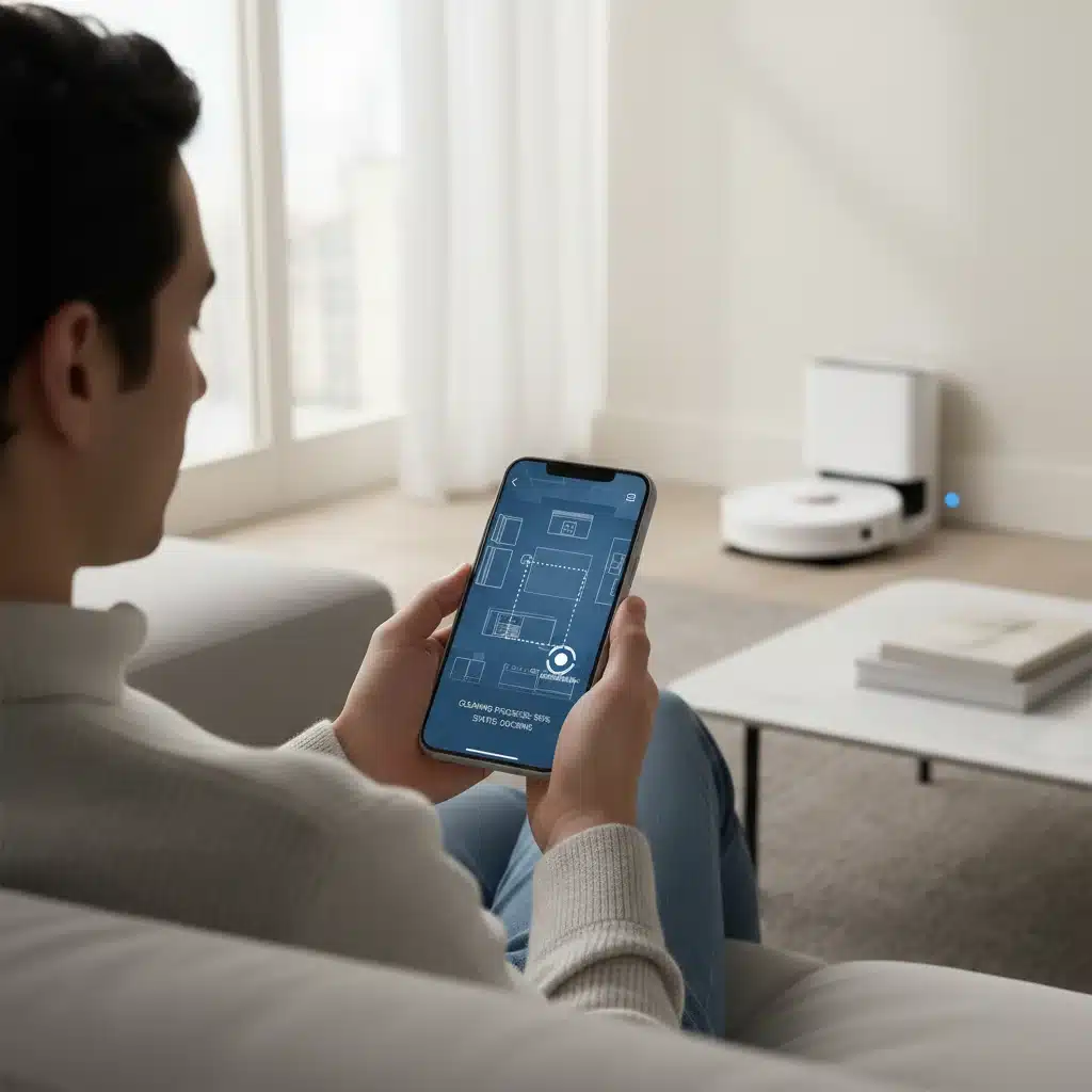Smartphone controlling robot vacuum via app