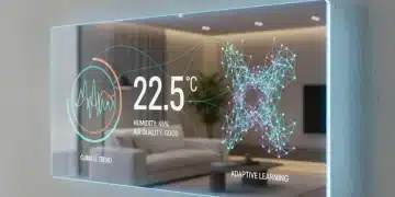 Futuristic smart thermostat with adaptive learning algorithms display