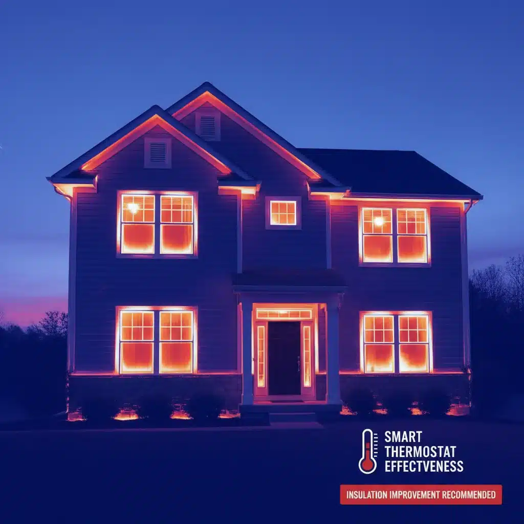 Thermal image of a house showing heat loss areas
